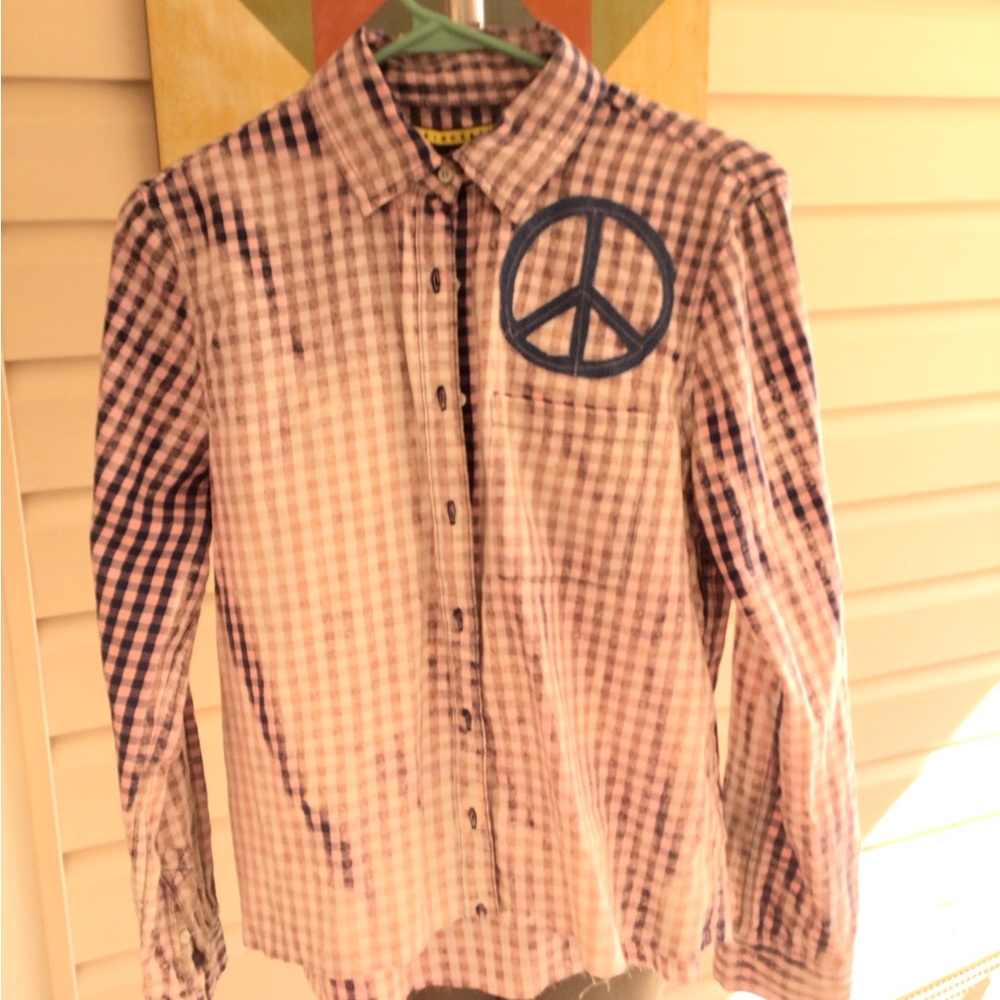 REFASHIONED, UPCYCLED, BLEACHED FLANNEL, SZ L